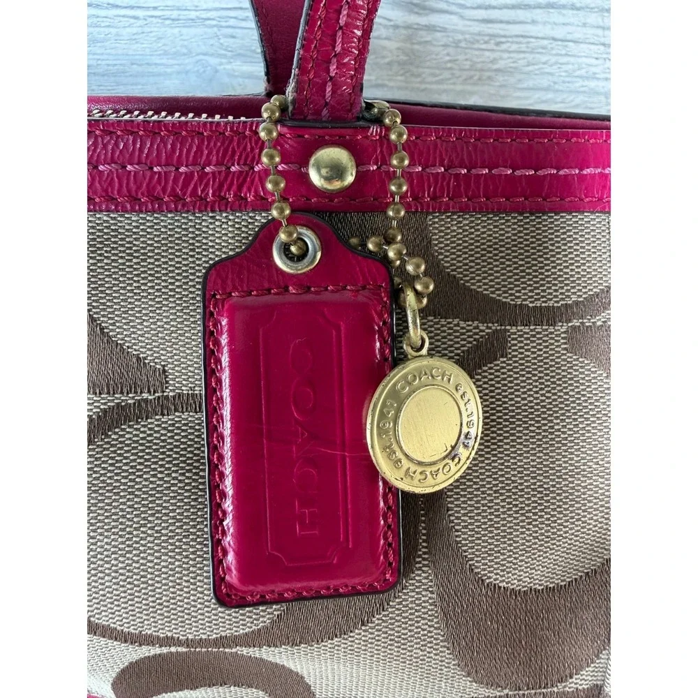 Coach Signature Stripe Canvas Leather Tote Handbag No#CO868-2429 Khaki Pink Y2K - Picture 3 of 11